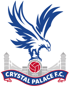 Crystal Palace FC crest with a blue and white eagle above a gray stadium arches and a red ball, showing 1905.