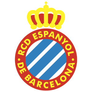 Circular badge featuring blue and white diagonal stripes inside a blue field, bordered by a red ring with yellow text and a yellow crown above.